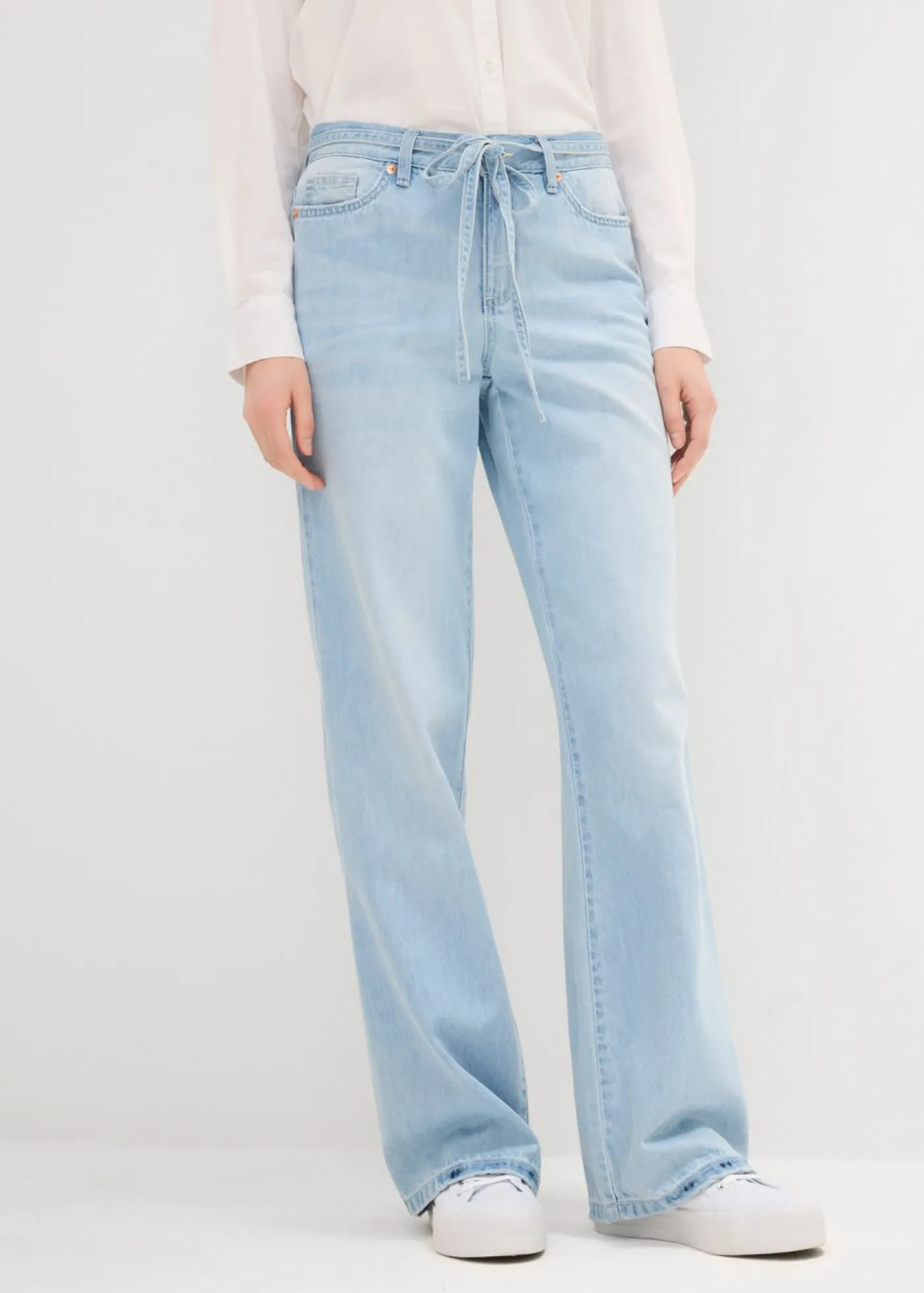 bonprix bonprix Vaqueros wide leg, mid waist, con cinturón azul hielo denim usado Best