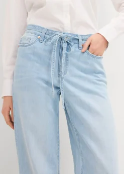 bonprix bonprix Vaqueros wide leg, mid waist, con cinturón azul hielo denim usado Best