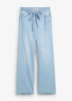 bonprix bonprix Vaqueros wide leg, mid waist, con cinturón azul hielo denim usado Best