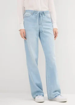 bonprix bonprix Vaqueros wide leg, mid waist, con cinturón azul hielo denim usado Best