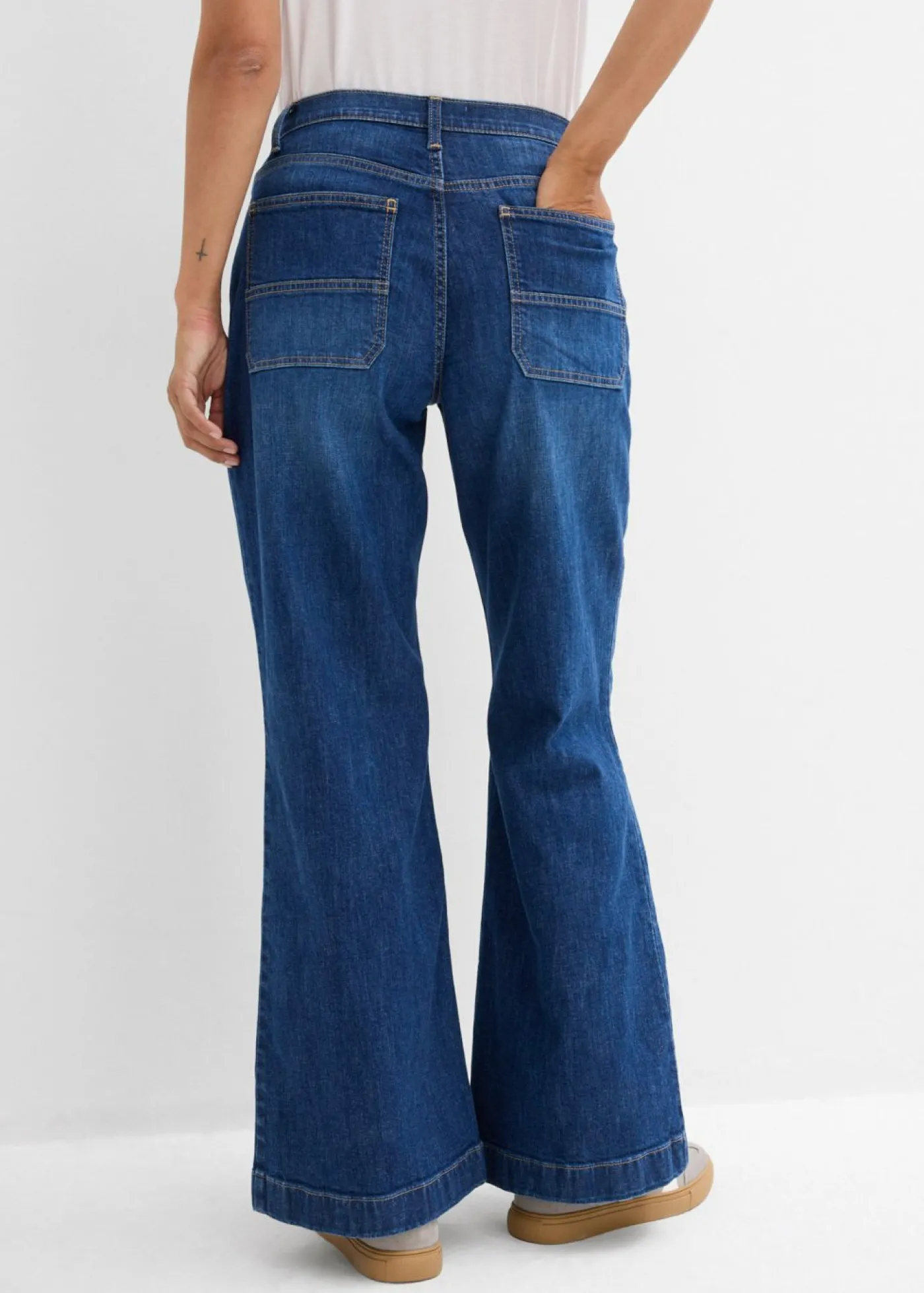 bonprix bonprix Vaqueros wide leg, mid waist, con bolsillos Azul piedra Discount