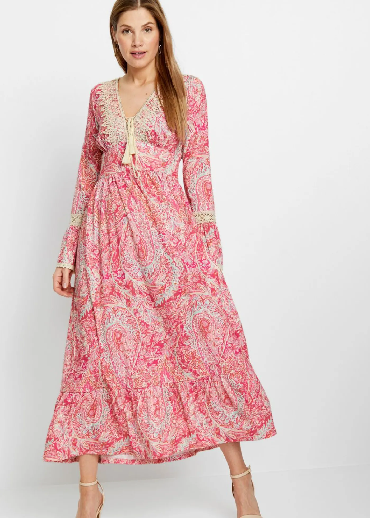 bonprix bonprix Vestido rosa caliente/blanco Hot