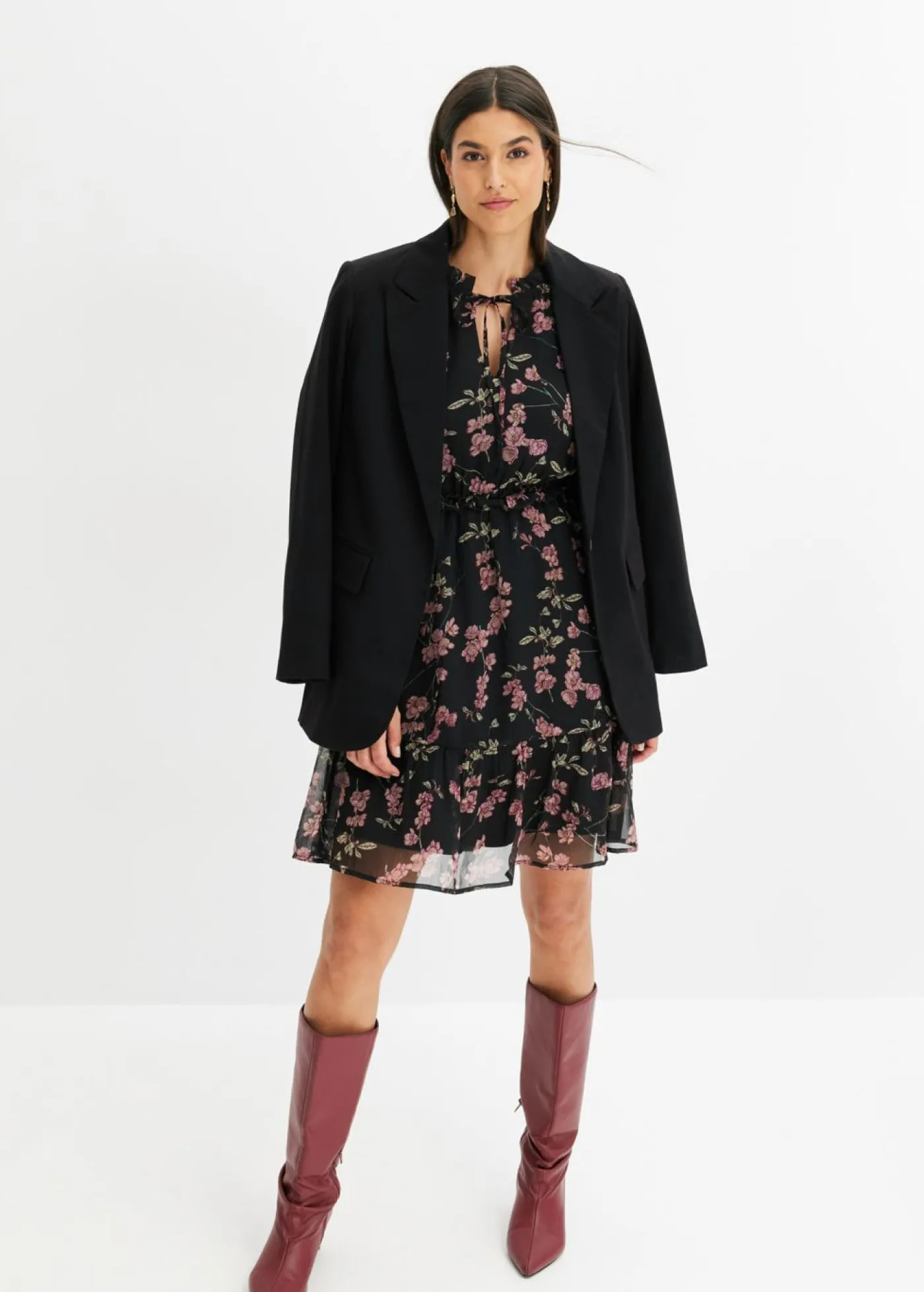bonprix bonprix Vestido Negro con flores Outlet