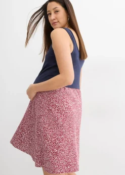 bonprix bonprix Vestido 2 en 1premamá y de lactancia de punto de algodón orgánico azul marino-blanco-marrón rojizo con flores Clearance