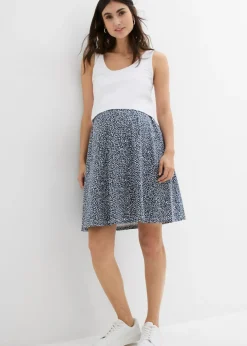 bonprix bonprix Vestido 2 en 1premamá y de lactancia de punto de algodón orgánico blanco lana-azul marino con flores Discount