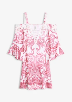 bonprix bonprix Vestido acampanado con escote bañera Pink lady/blanco con patrón paisley Best