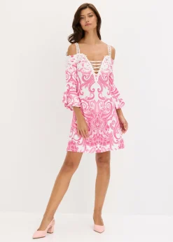 bonprix bonprix Vestido acampanado con escote bañera Pink lady/blanco con patrón paisley Best