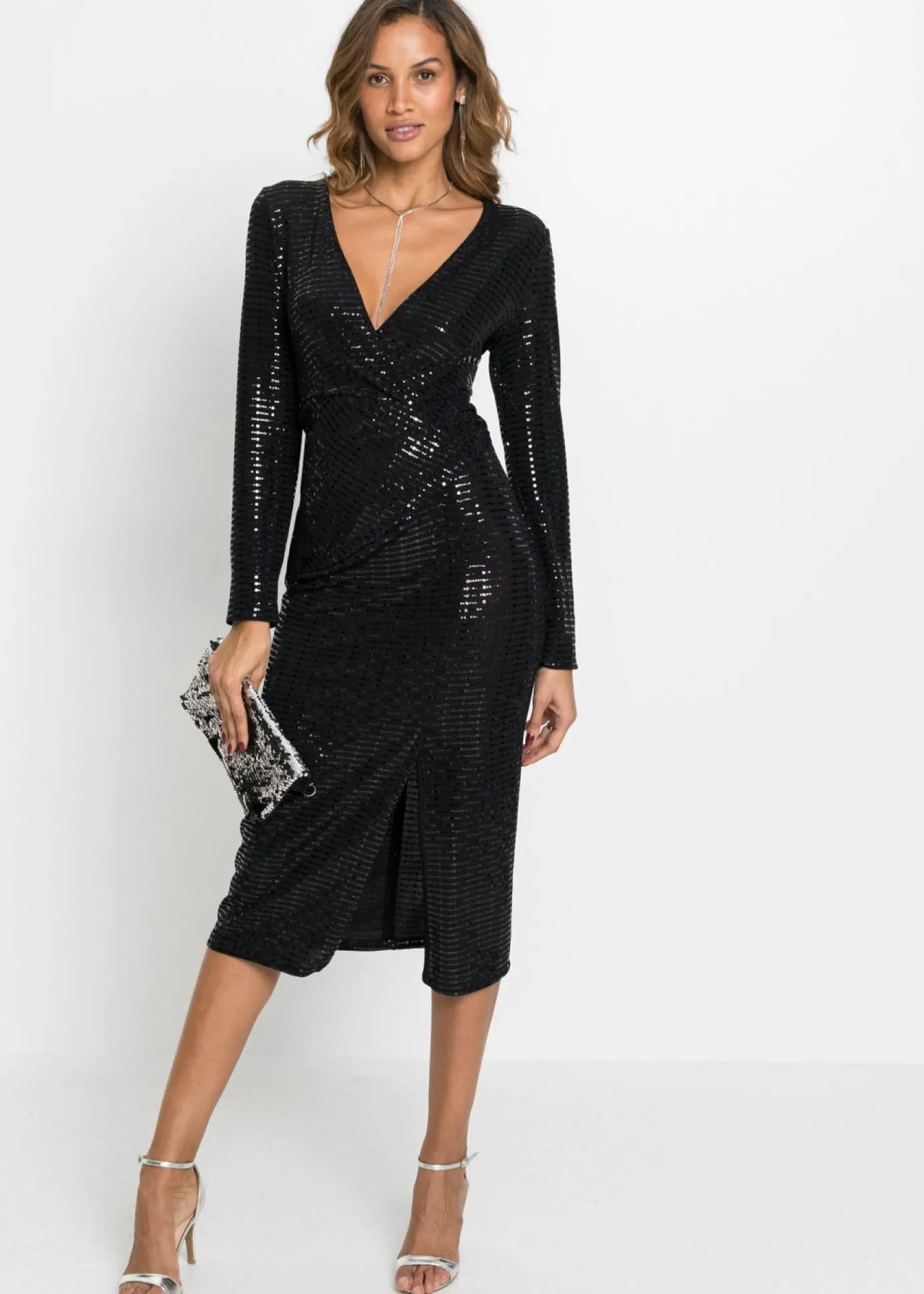bonprix bonprix Vestido ajustado de lentejuelas Negro Outlet