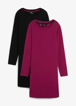 bonprix bonprix Vestido ajustado de punto (2 unidades) baya-negro Hot