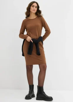 bonprix bonprix Vestido ajustado de punto (2 unidades) Marrón pimiento/rojo burdeos Clearance