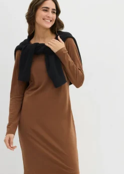 bonprix bonprix Vestido ajustado de punto (2 unidades) Marrón pimiento/rojo burdeos Clearance