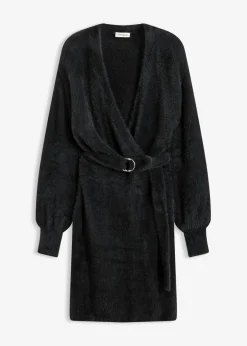 bonprix bonprix Vestido ajustado de punto con accesorio Negro Clearance