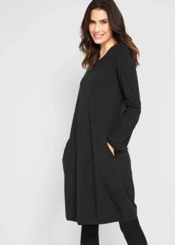 bonprix bonprix Vestido ancho de algodón Negro Discount