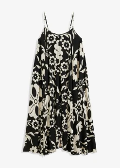 bonprix bonprix Vestido ancho de tirantes de viscosa fluida Negro Sale