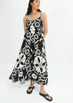 bonprix bonprix Vestido ancho de tirantes de viscosa fluida Negro Sale