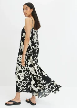 bonprix bonprix Vestido ancho de tirantes de viscosa fluida Negro Sale