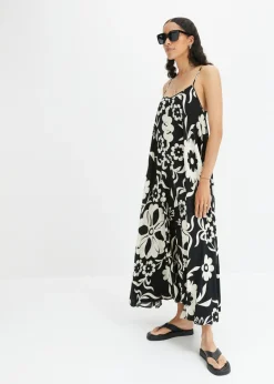 bonprix bonprix Vestido ancho de tirantes de viscosa fluida Negro Sale