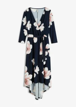 bonprix bonprix Vestido asimétrico de punto con cordón Azul marino-rosa de flores Discount