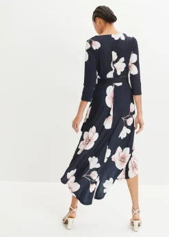 bonprix bonprix Vestido asimétrico de punto con cordón Azul marino-rosa de flores Discount
