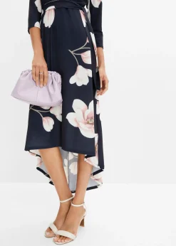 bonprix bonprix Vestido asimétrico de punto con cordón Azul marino-rosa de flores Discount