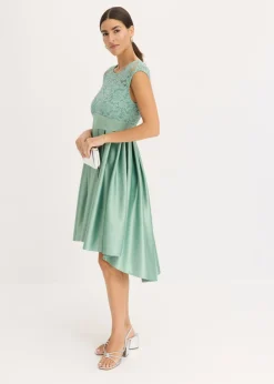 bonprix bonprix Vestido asimétrico de satén brillante con encaje Verde pastel Online