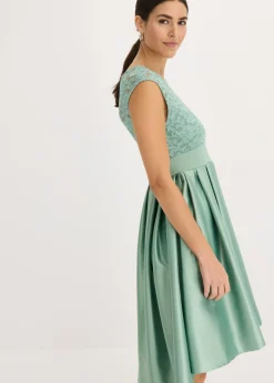 bonprix bonprix Vestido asimétrico de satén brillante con encaje Verde pastel Online