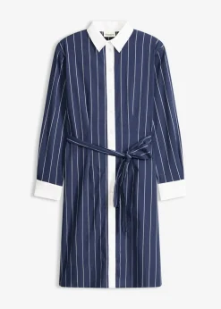 bonprix bonprix Vestido camisero azul marino-blanco con rayas Outlet