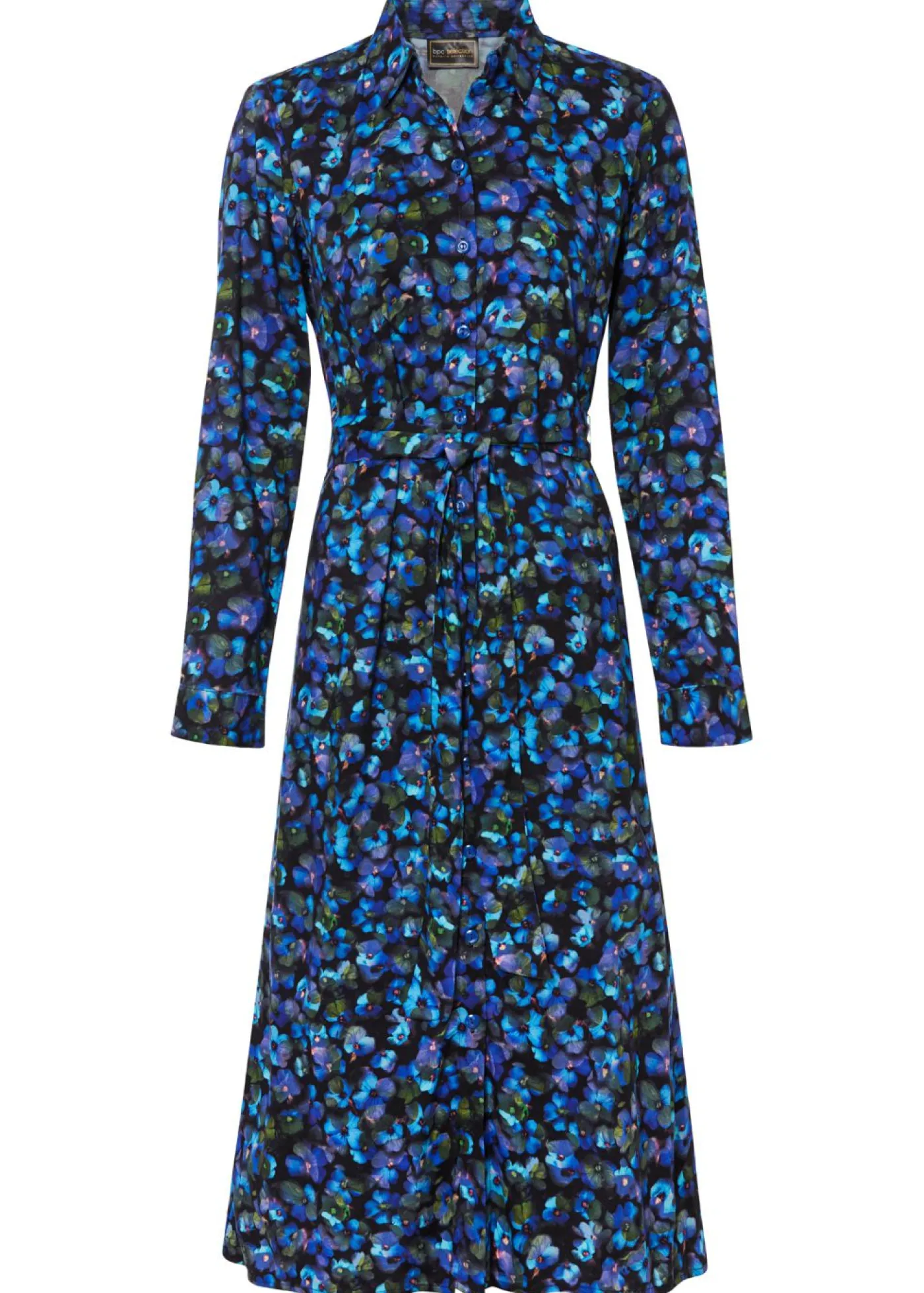 bonprix bonprix Vestido camisero verde oliva dorado/azul mar con flores Outlet