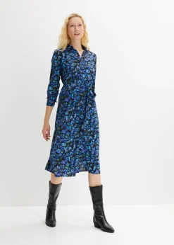 bonprix bonprix Vestido camisero verde oliva dorado/azul mar con flores Outlet