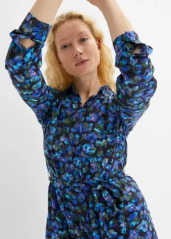 bonprix bonprix Vestido camisero verde oliva dorado/azul mar con flores Outlet