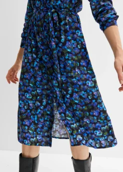 bonprix bonprix Vestido camisero verde oliva dorado/azul mar con flores Outlet