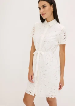 bonprix bonprix Vestido camisero con bordado calado Blanco Online