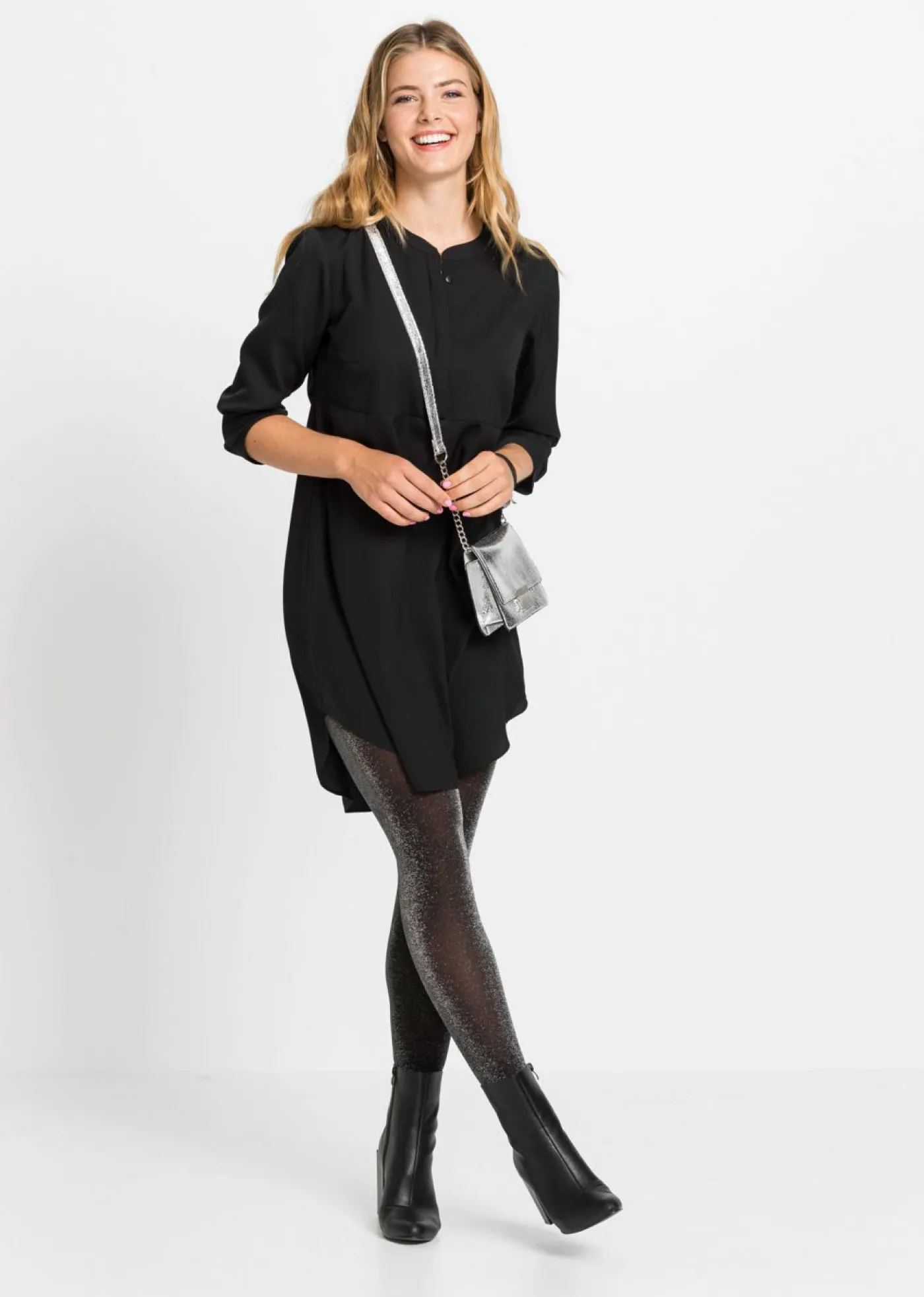 bonprix bonprix Vestido camisero con botonera corta Negro Online