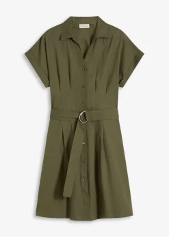 bonprix bonprix Vestido camisero con cinturón Verde oliva oscuro Best