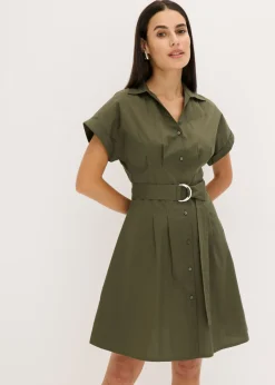 bonprix bonprix Vestido camisero con cinturón Verde oliva oscuro Best