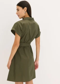 bonprix bonprix Vestido camisero con cinturón Verde oliva oscuro Best