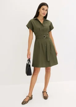 bonprix bonprix Vestido camisero con cinturón Verde oliva oscuro Best