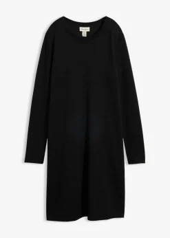 bonprix bonprix Vestido camisero con corte en A en mezcla de viscosa Negro Clearance