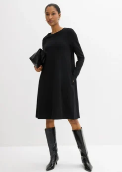 bonprix bonprix Vestido camisero con corte en A en mezcla de viscosa Negro Clearance