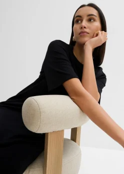 bonprix bonprix Vestido camisero con corte en A en mezcla de viscosa Negro Outlet