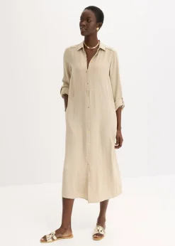 bonprix bonprix Vestido camisero con encaje en escalera Arena Sale
