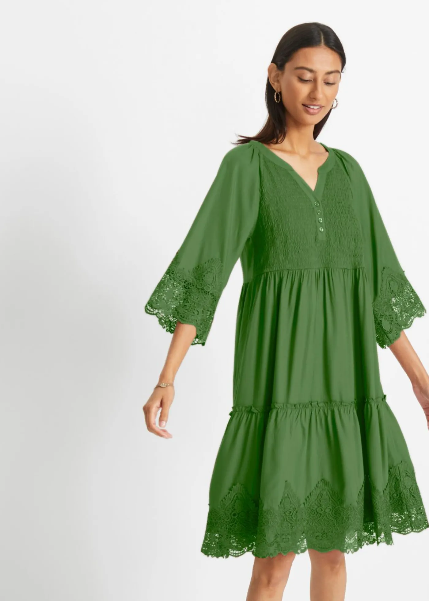 bonprix bonprix Vestido camisero con encaje verde cactus New