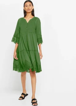 bonprix bonprix Vestido camisero con encaje verde cactus New