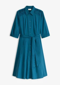 bonprix bonprix Vestido camisero con encaje y cordón Petróleo azul