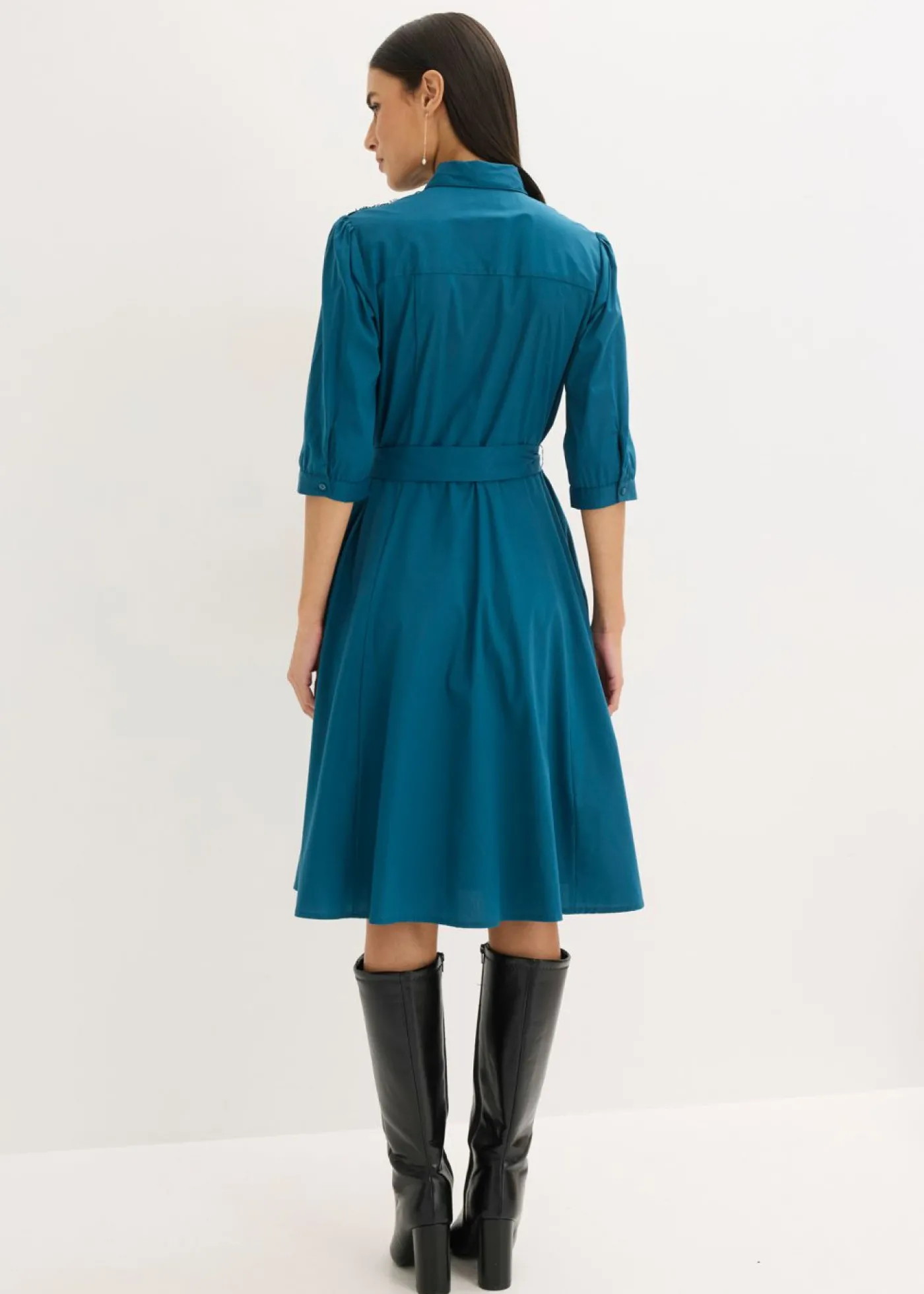 bonprix bonprix Vestido camisero con encaje y cordón Petróleo azul