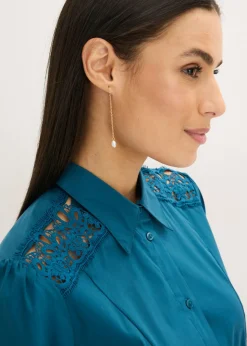 bonprix bonprix Vestido camisero con encaje y cordón Petróleo azul