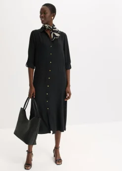 bonprix bonprix Vestido camisero con encaje en escalera Negro Discount
