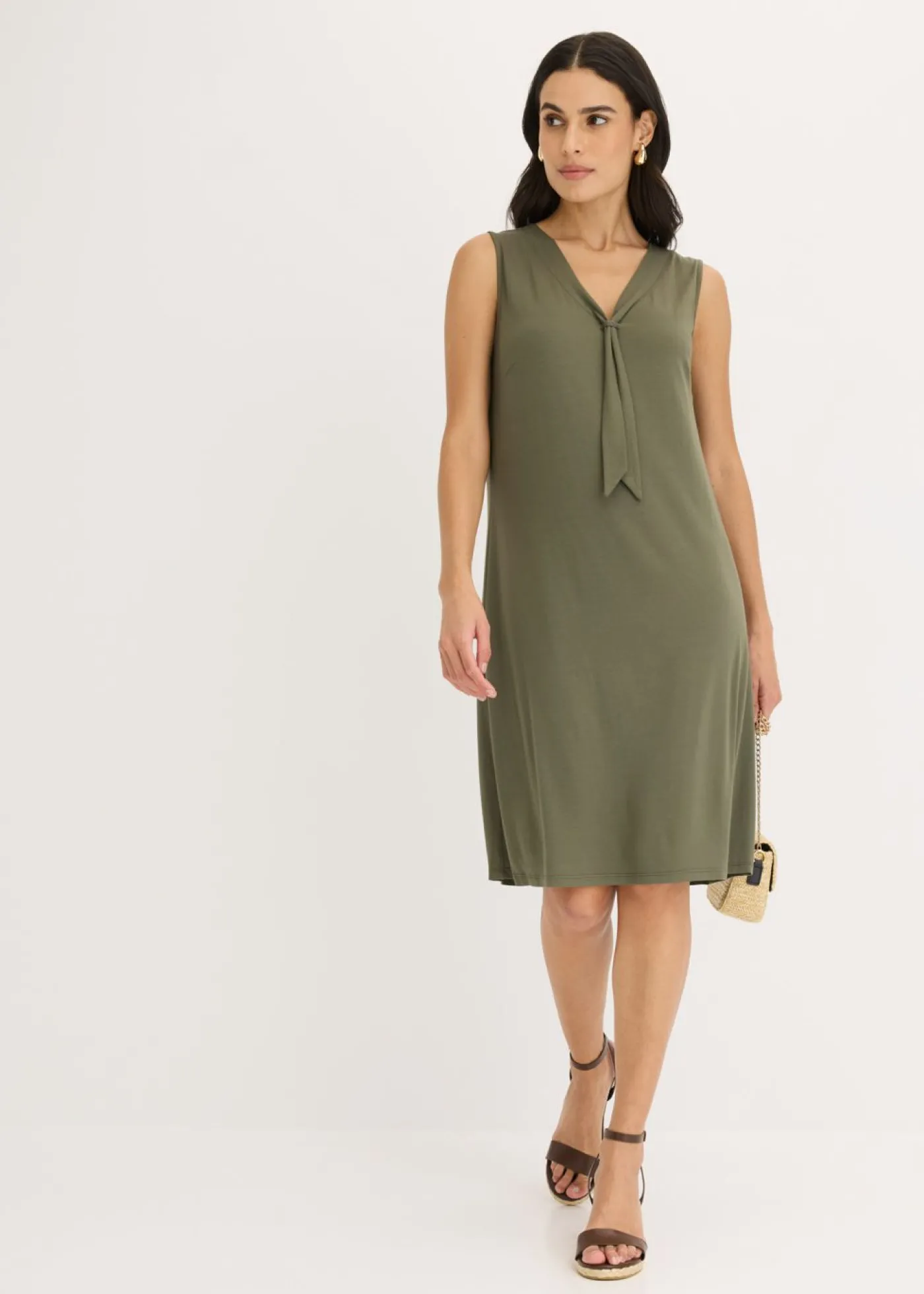 bonprix bonprix Vestido camisero con lazo Verde oliva oscuro Hot
