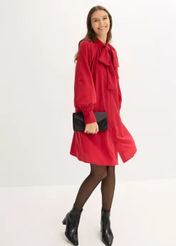 bonprix bonprix Vestido camisero con lazo en el cuello rojo cayena Hot