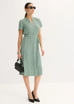 bonprix bonprix Vestido camisero con lunares verde pastel/negro topos Outlet